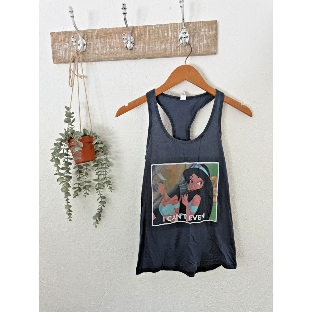 Disney Princess Jasmine "I Can't Even" Graphic Racerback Tank Top Navy XS